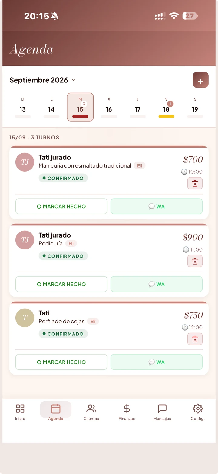 Agenda de By Eli no celular, com serviços e horários.