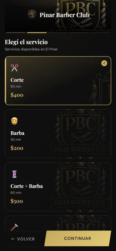 Seleção de serviços de PBC com duração e preços.